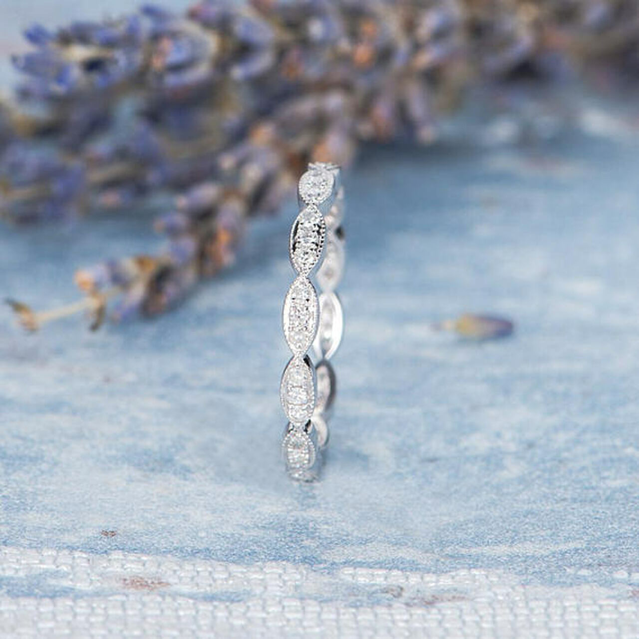 0.25 TCW Round Brilliant Full Eternity Vintage Moissanite Wedding Band