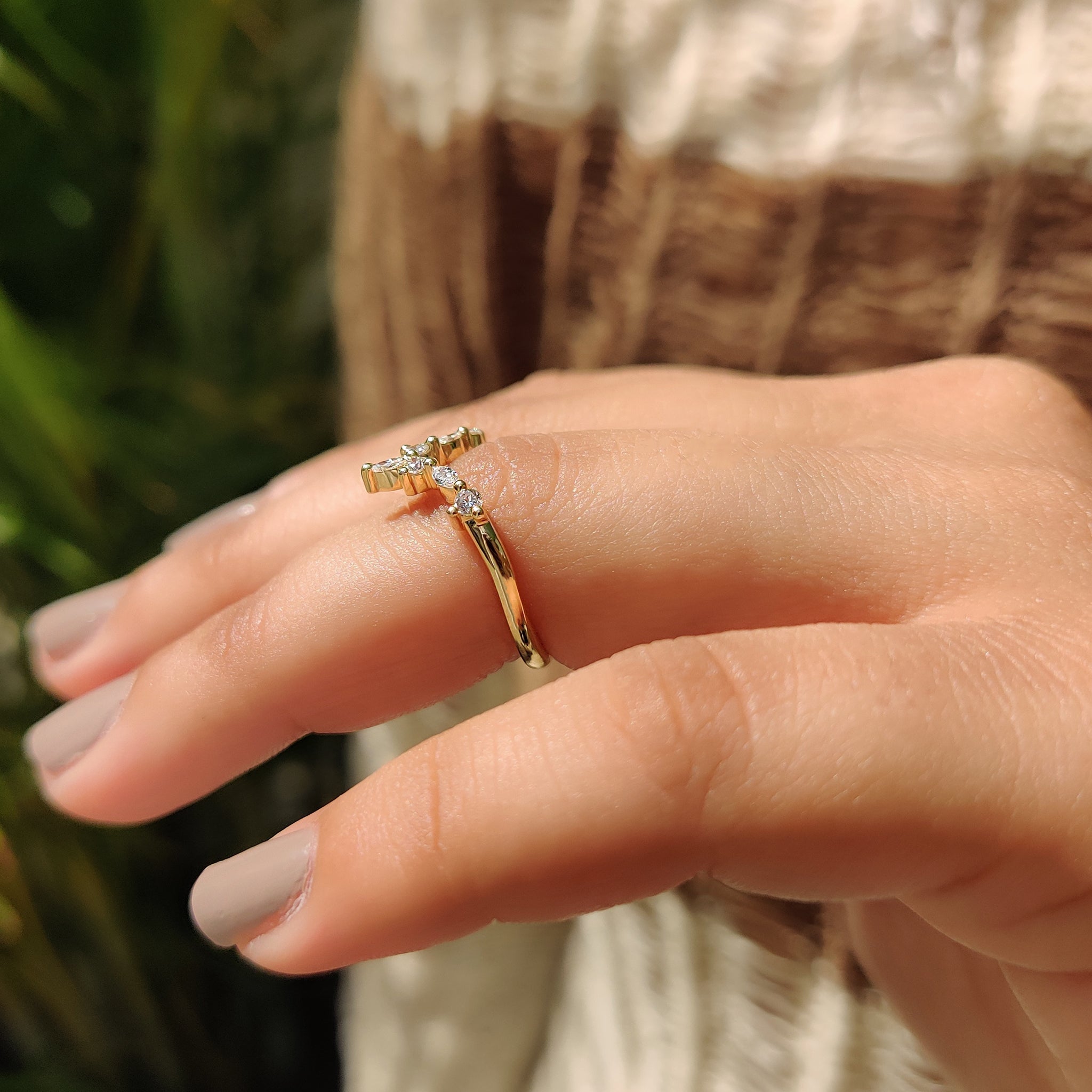 Chevron Wedding Band In Marquise And Round Diamond