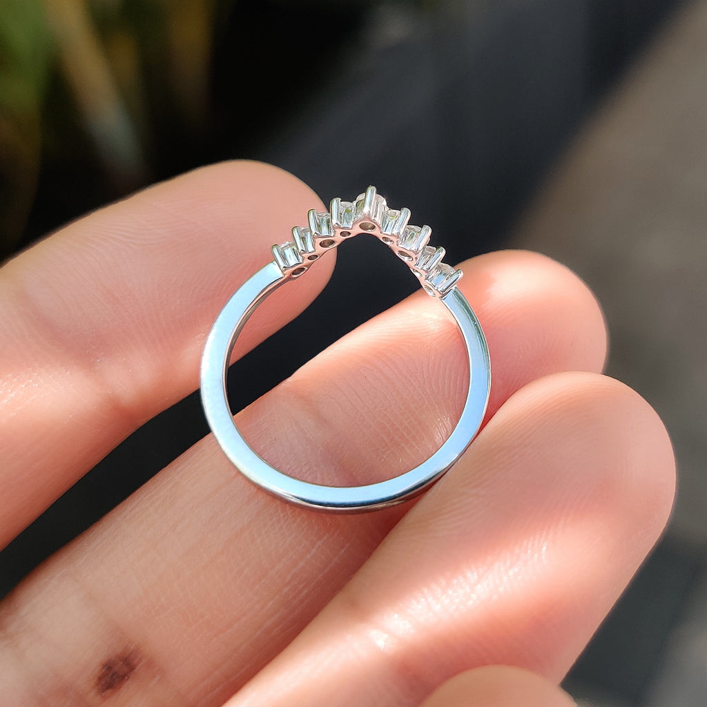 V Shaped Wedding Band With Round Cut