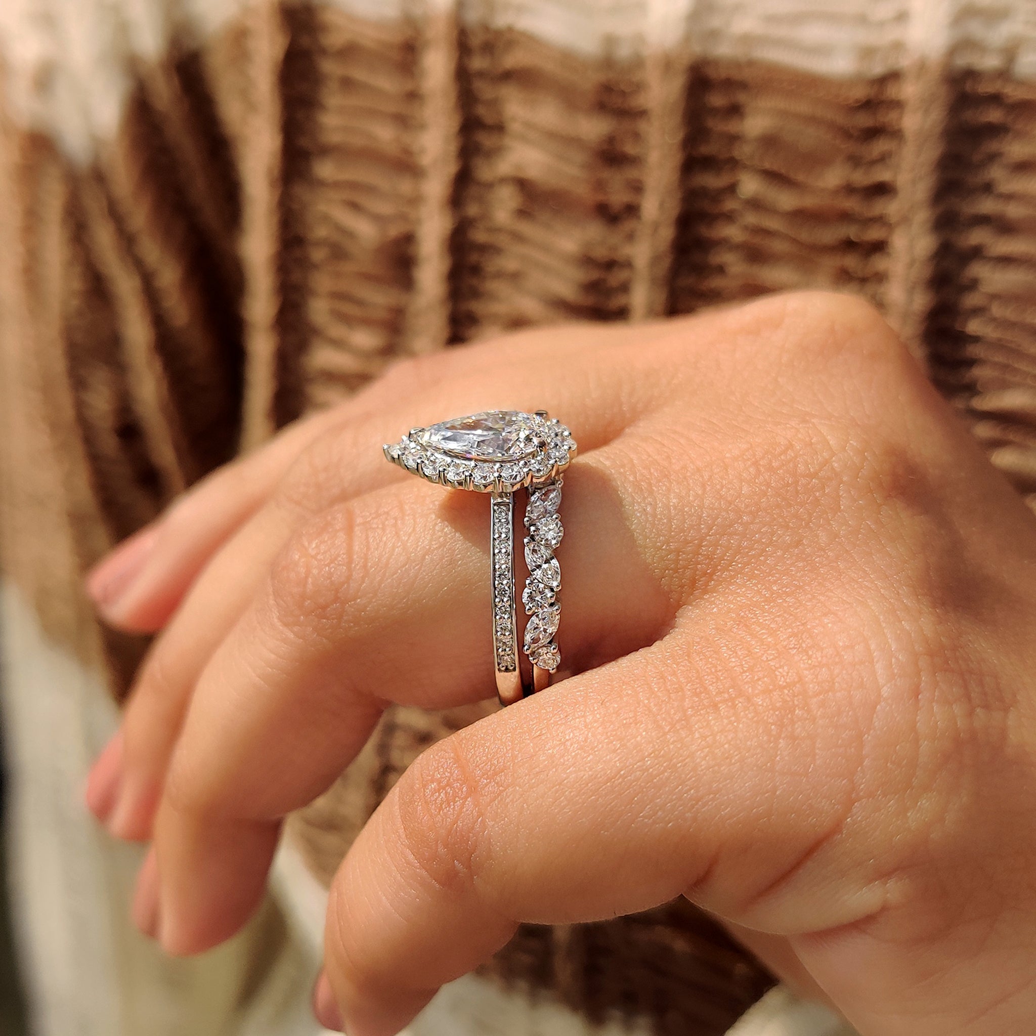 Pear Shaped Diamond Bridal Set With Round Halo Style