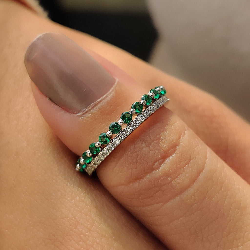 Emerald Wedding Band In Double Row Style