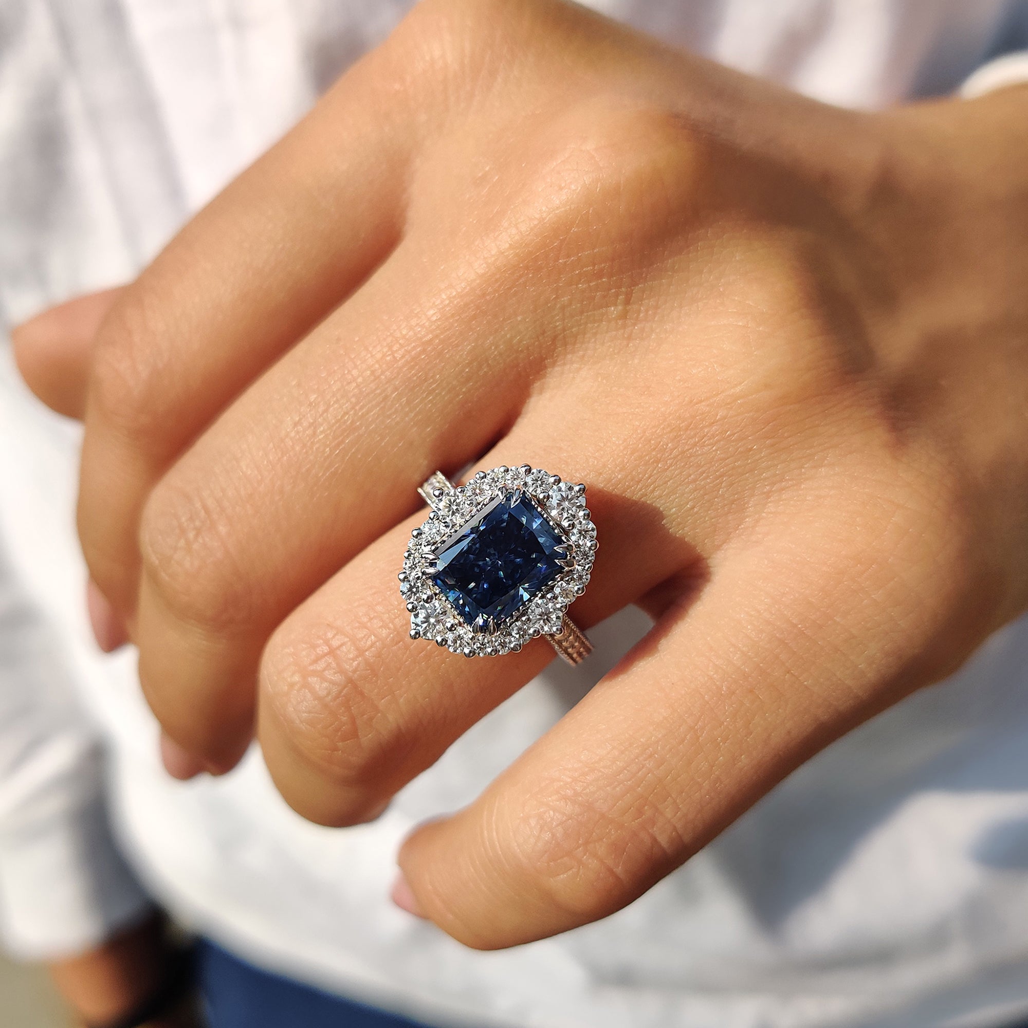 Radiant Halo Engagement Ring With Cathedral Setting
