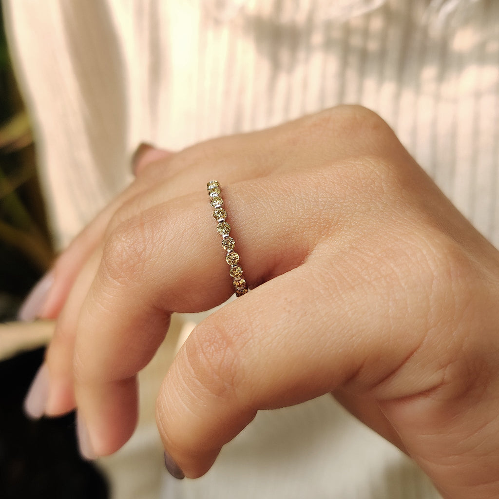 Yellow Diamond Wedding Band With Round Cut