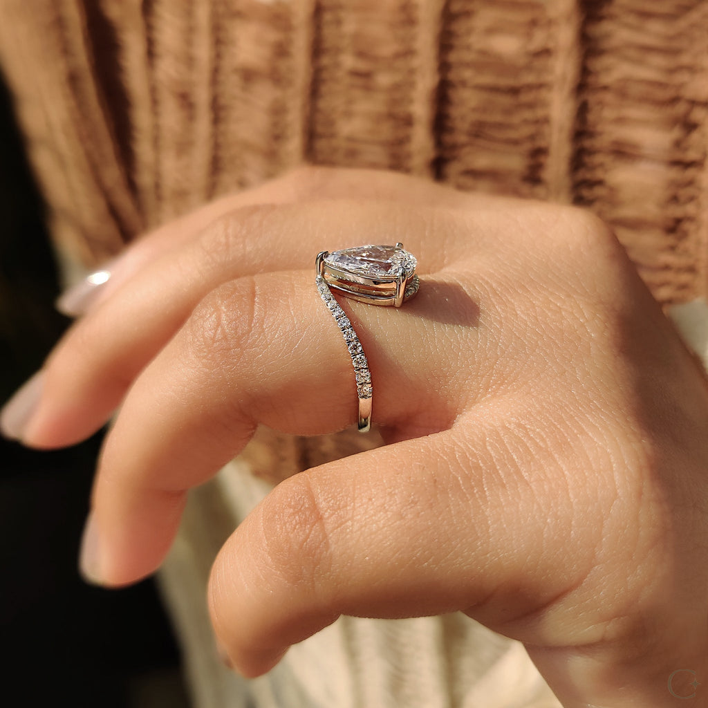 Pear Diamond Engagement Ring In Bypass Pave Setting