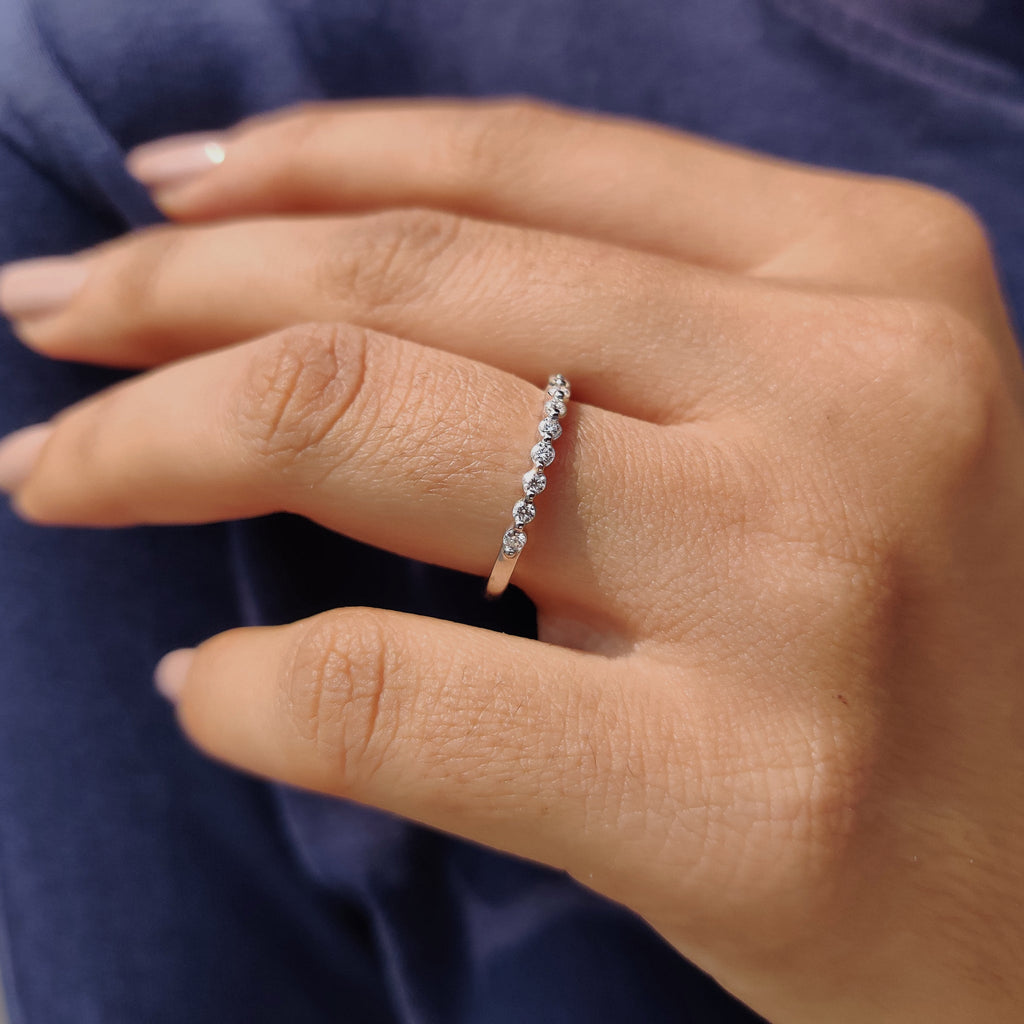 Round Cut Floating Bubble Wedding Band In Half Eternity Style