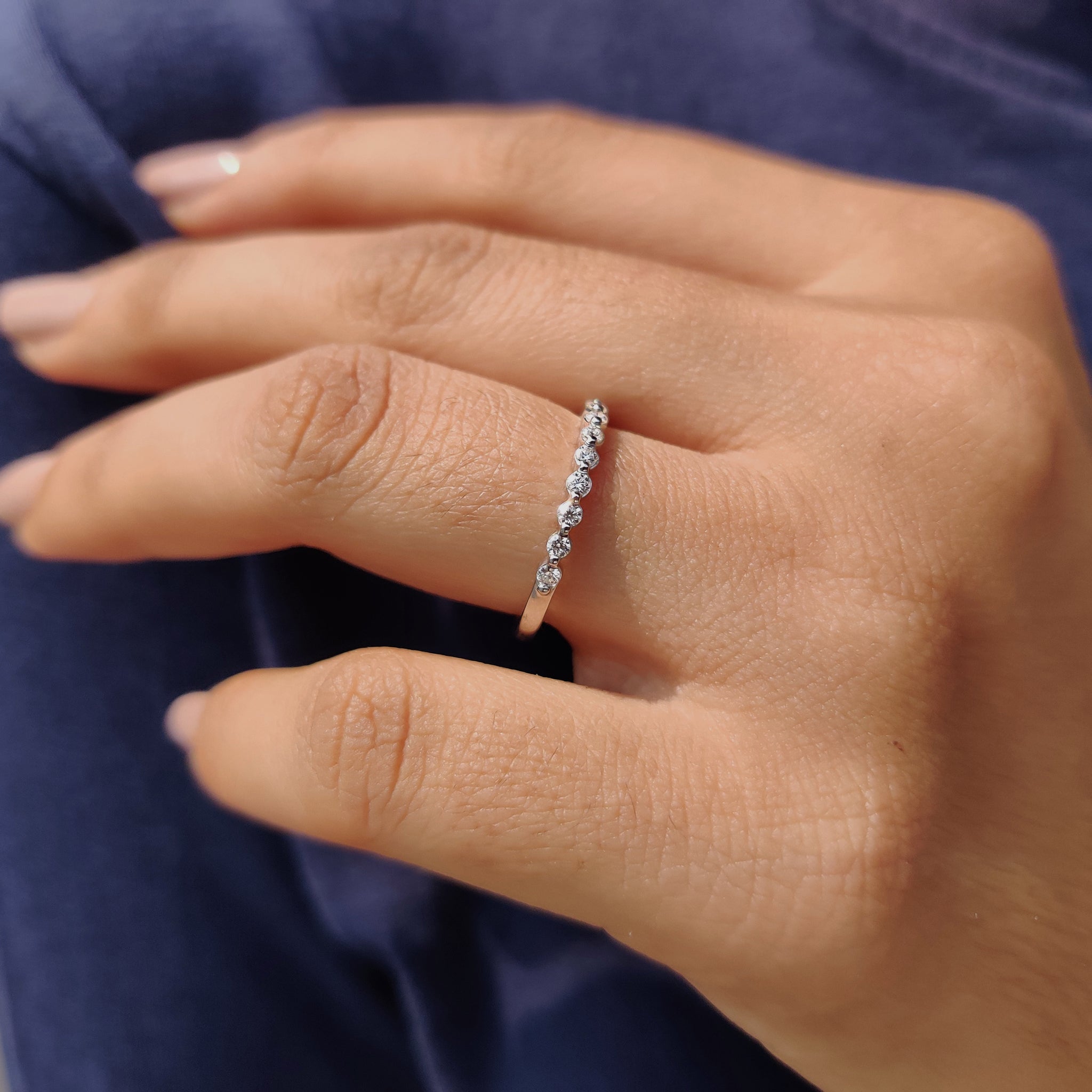 Round Cut Floating Bubble Wedding Band In Half Eternity Style