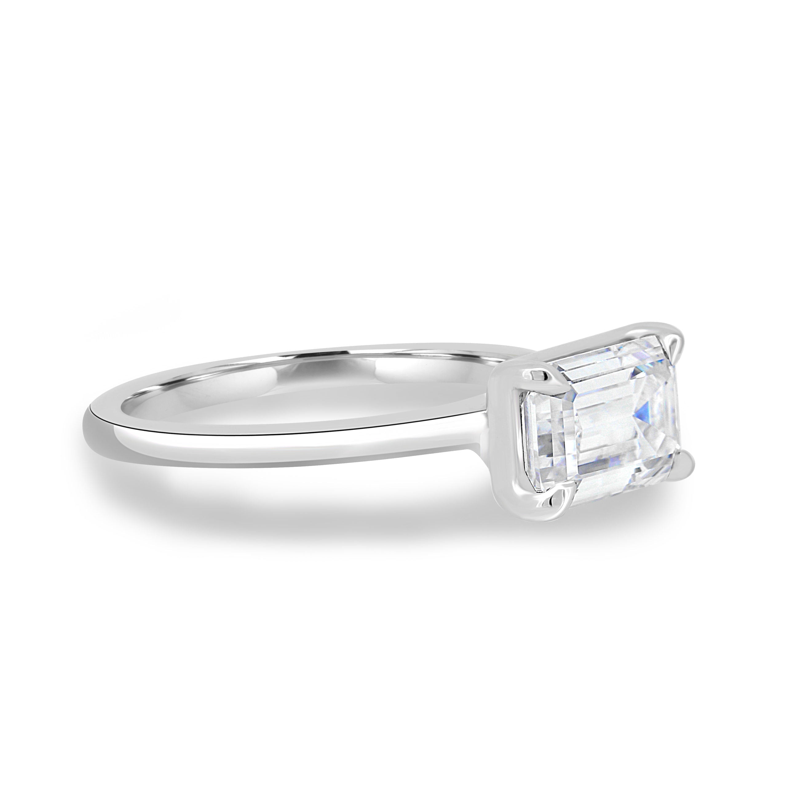 1.60 CT East West Emerald Cut Moissanite Solitaire Engagement Ring