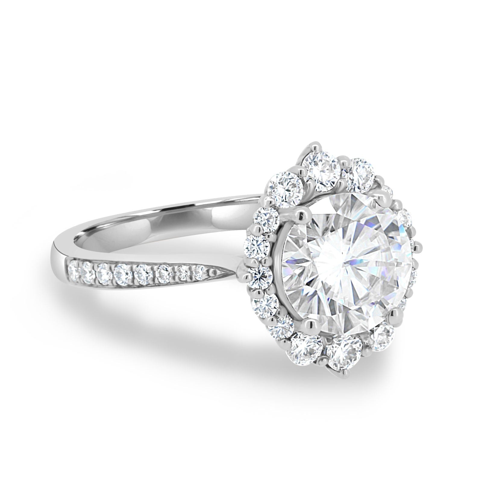 1.35 CT Round Cut Halo Style Moissanite Engagement Ring
