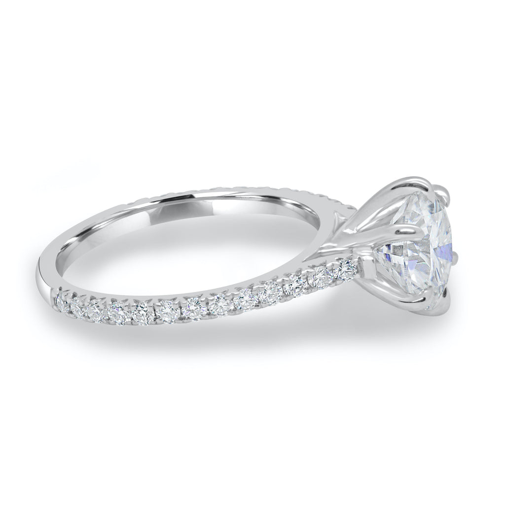 1.35 CT  Round Cut Pave Style Moissanite Engagement Ring