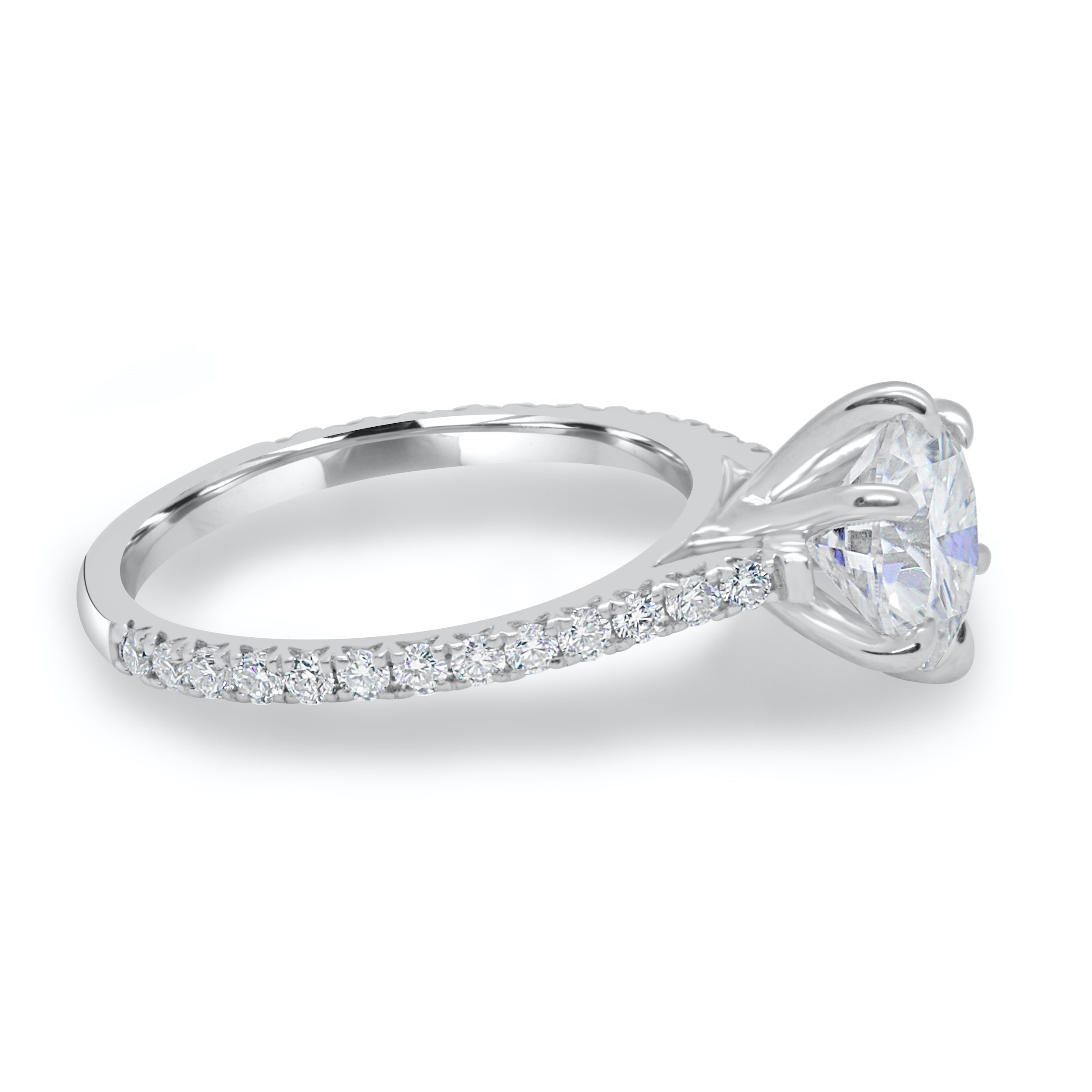 1.35 CT  Round Cut Pave Style Moissanite Engagement Ring