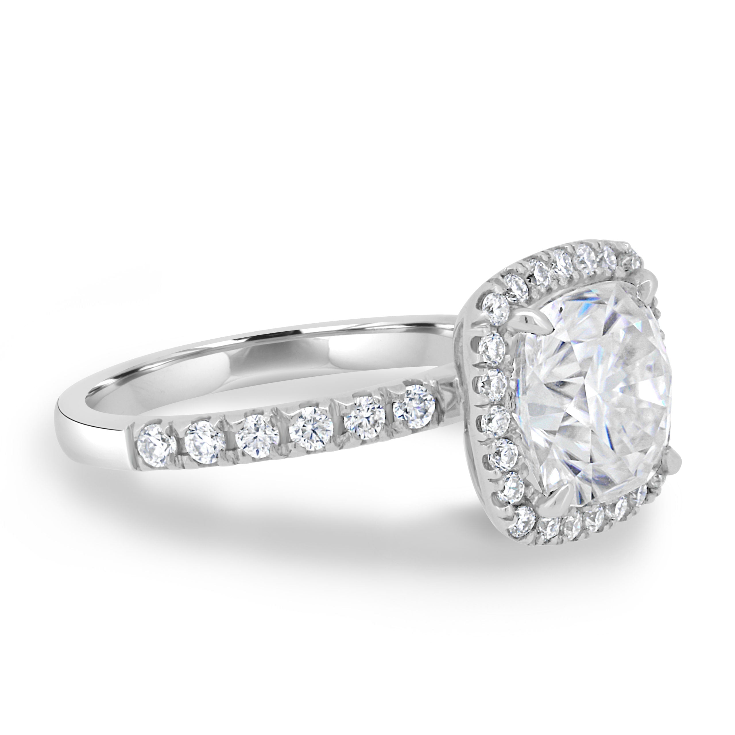 2.50 CT Cushion Moissanite Halo Pave Setting Engagement Ring