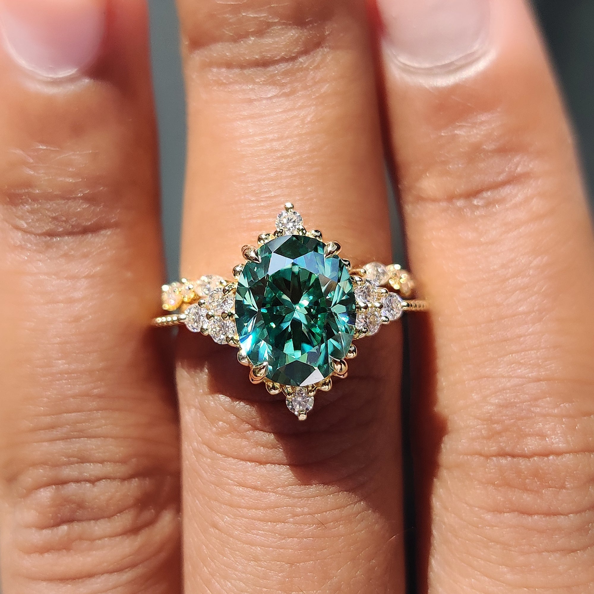 Oval Cut Yellow Gold Bridal Set With Marquise Open Gap Band