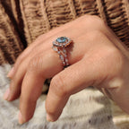 Vintage Bridal Set With Cyan Blue Moissanite Ring