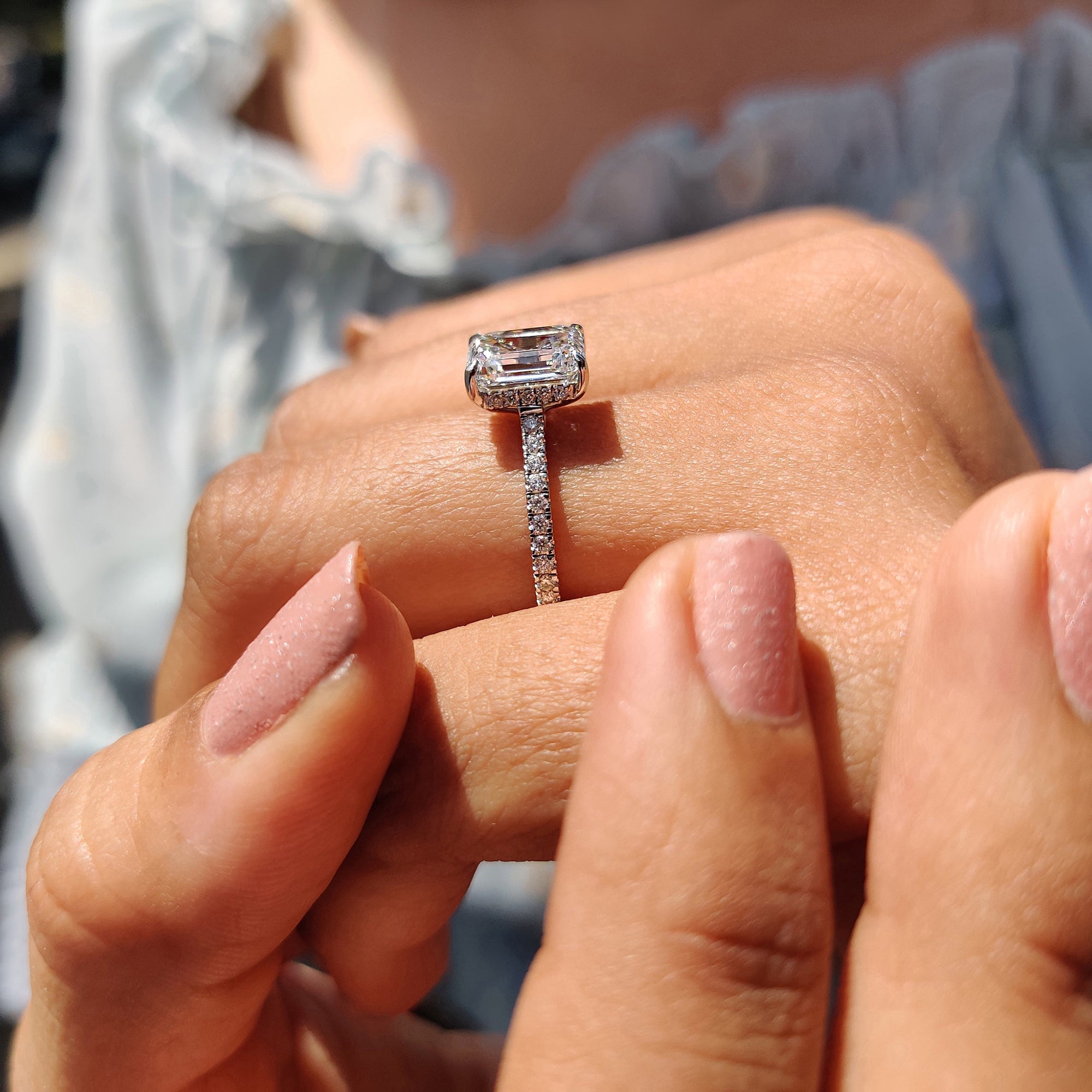 Emerald Cut Engagement Ring With Hidden Halo