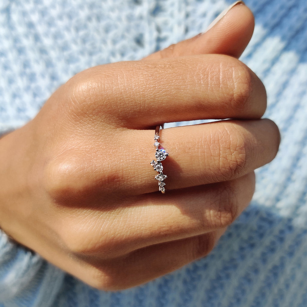 White Gold Round Diamond Cluster Wedding Band