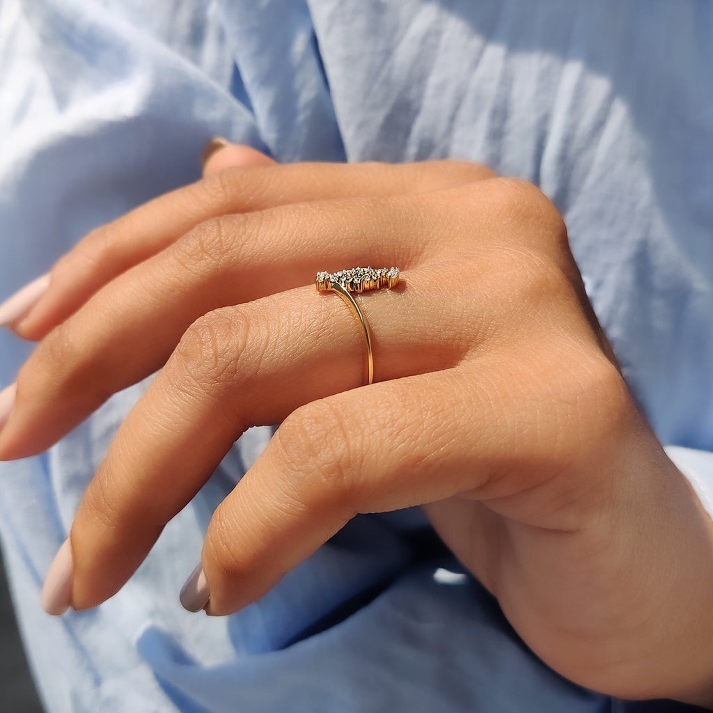 Round Cut Unique engagement ring in Cluster style