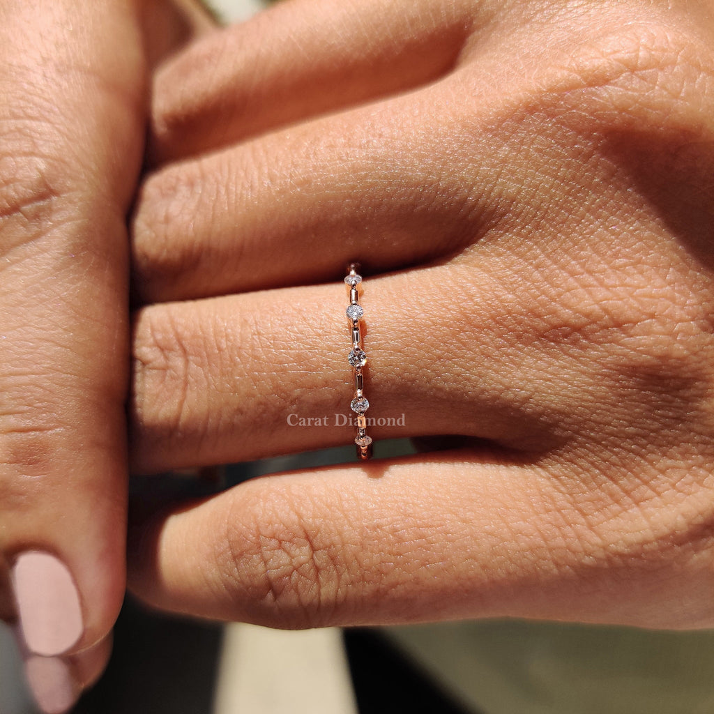 Round Cut Half Eternity Style Rose Gold Wedding Ring