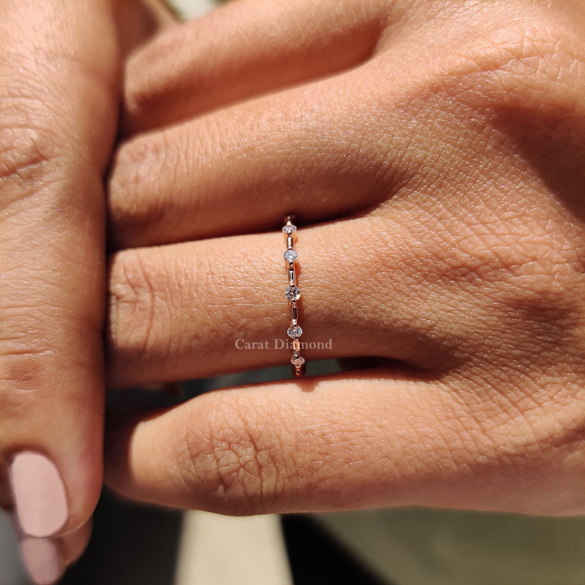 Round Cut Half Eternity Style Rose Gold Wedding Ring