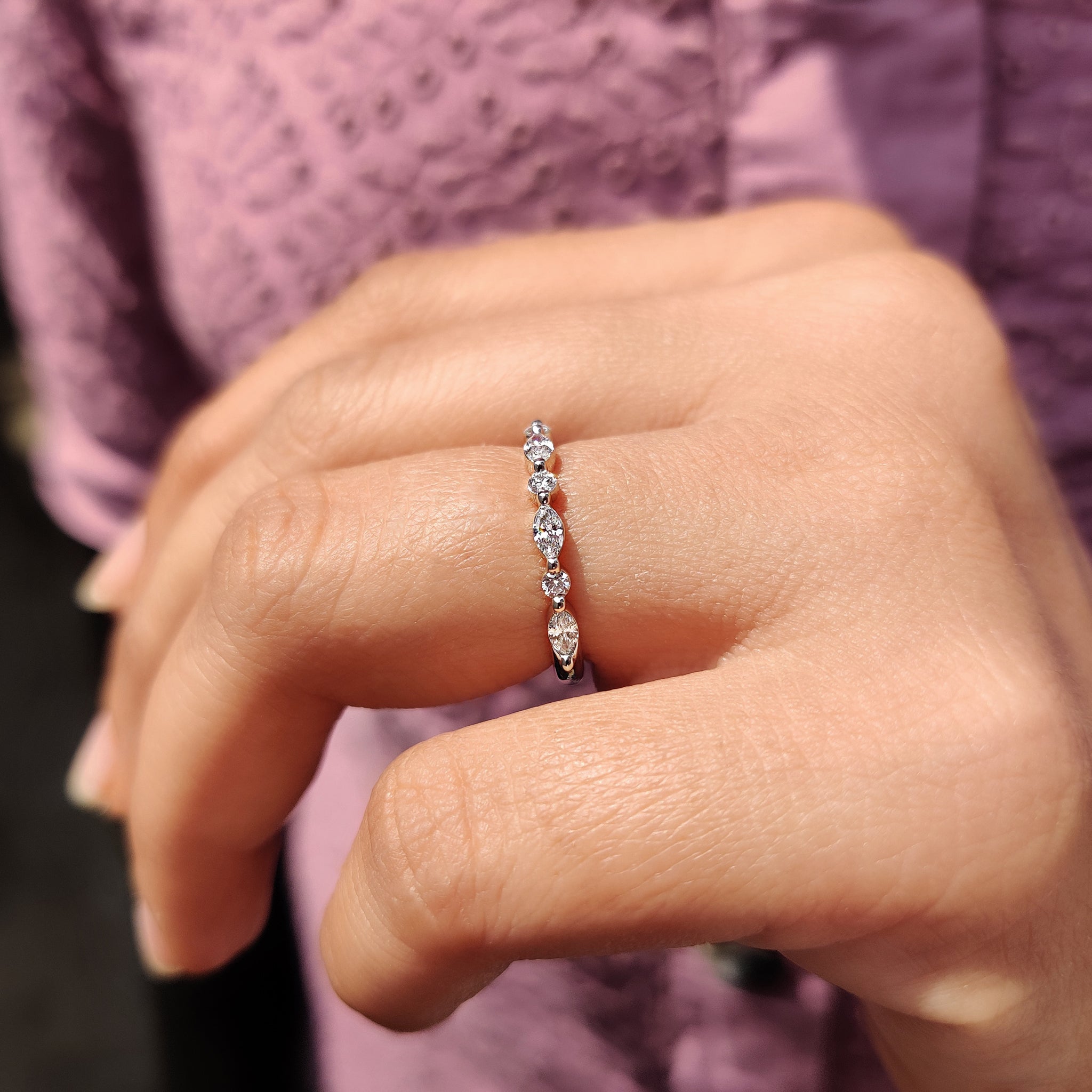 White Gold Diamond Band With Marquise And Round Cut Secondary image