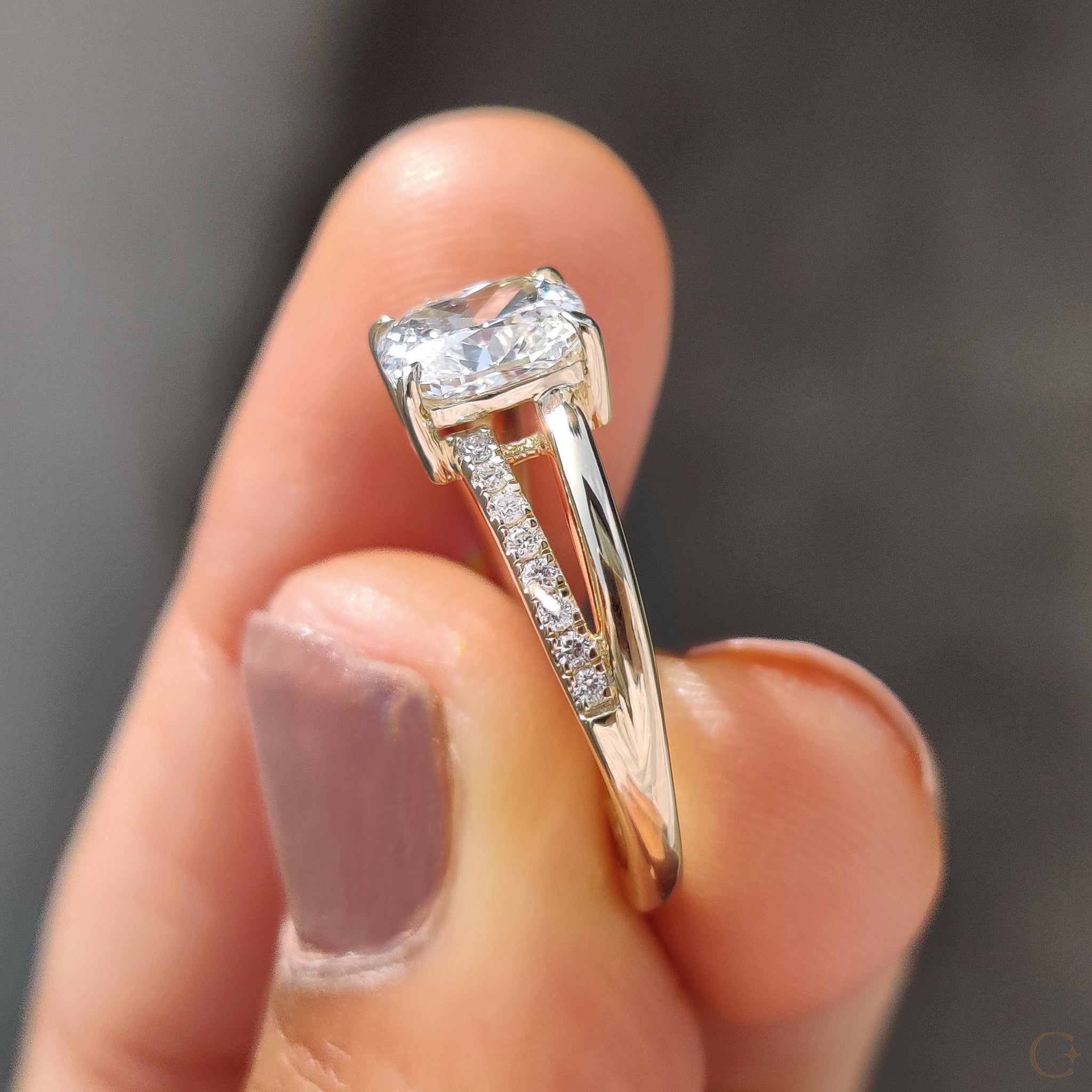Cushion Cut Diamond Engagement Ring In Split Pave Style