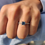 Royal Dark Blue Princess Cut Moissanite Ring