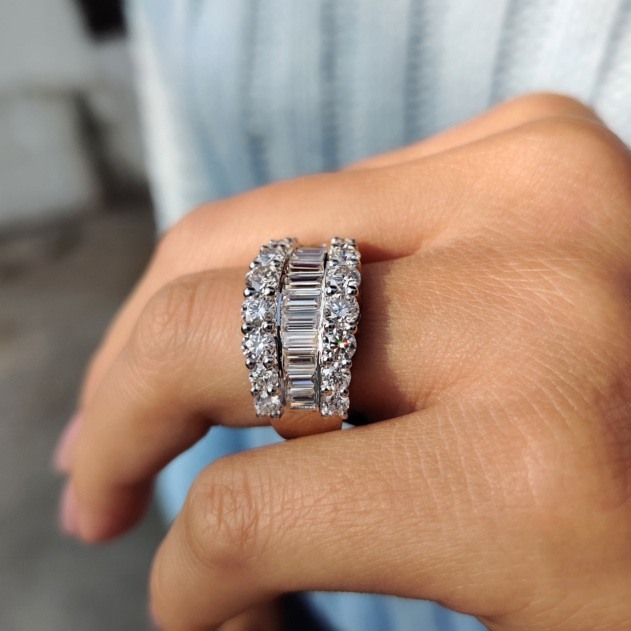Baguette and Round Wedding Band With Pave Style
