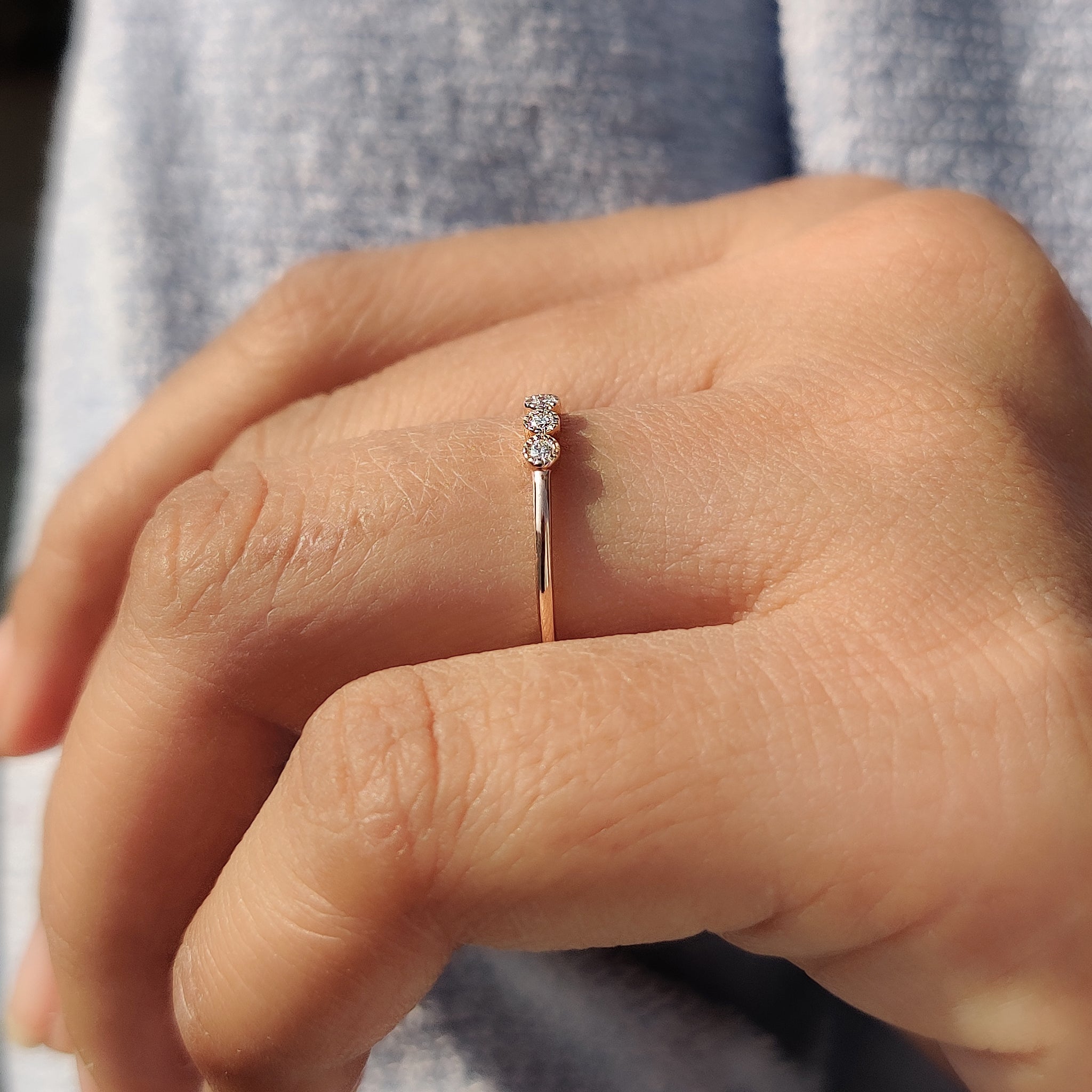 Three Stone Round Diamond Bezel Set Diamond Band