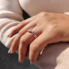 Round Cut Stackable Wedding Band In Double Row Chevron Style