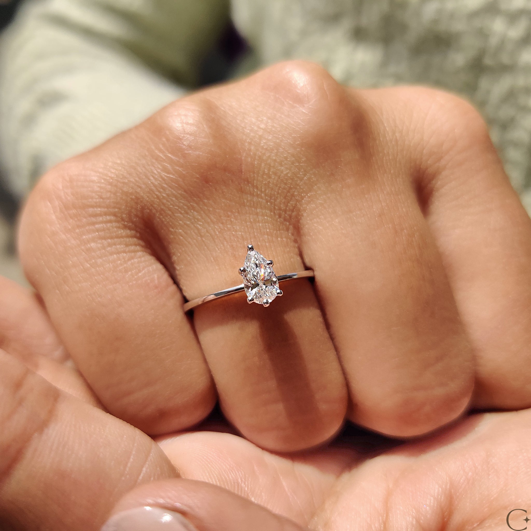 Pear Shaped Diamond Ring In Solitaire Style