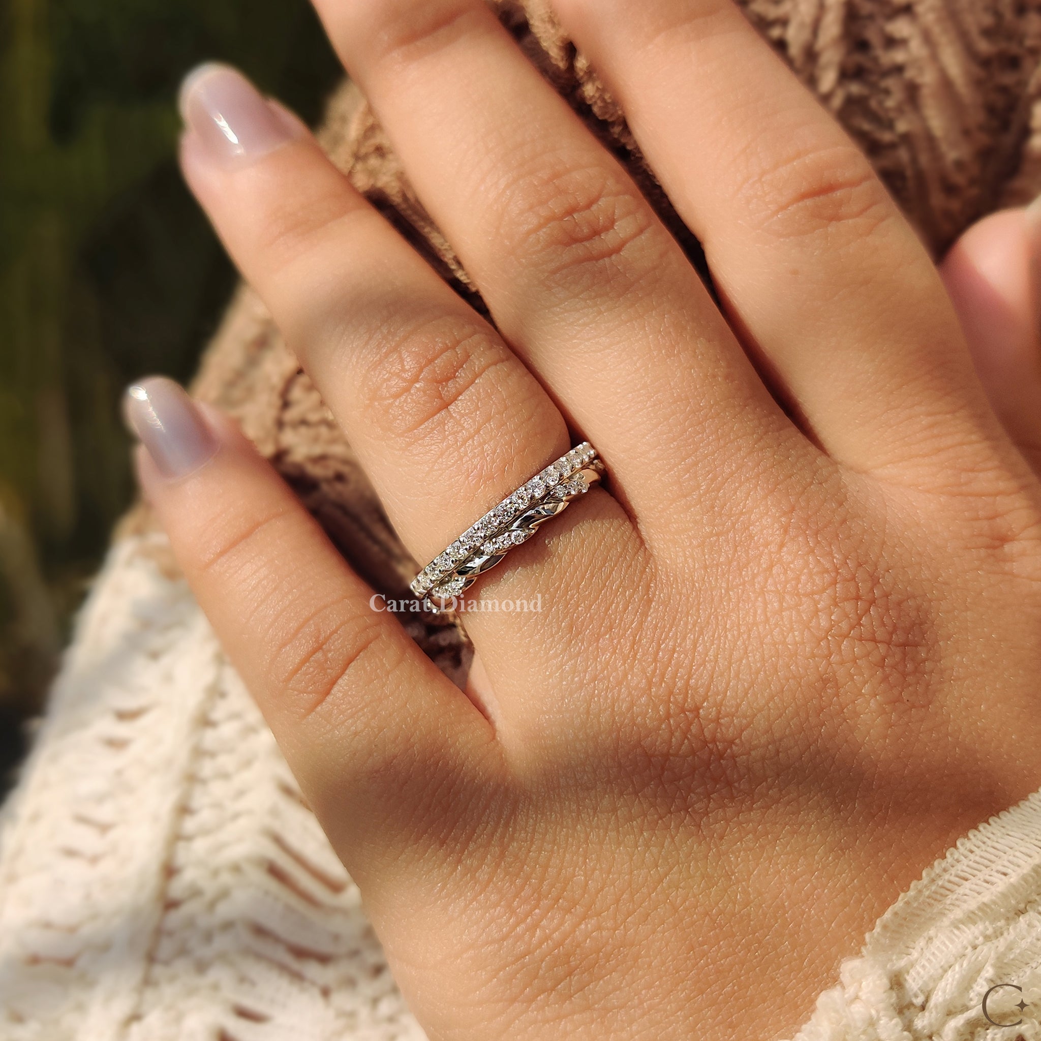 Double Wedding Band In Round Diamond Half Eternity Design