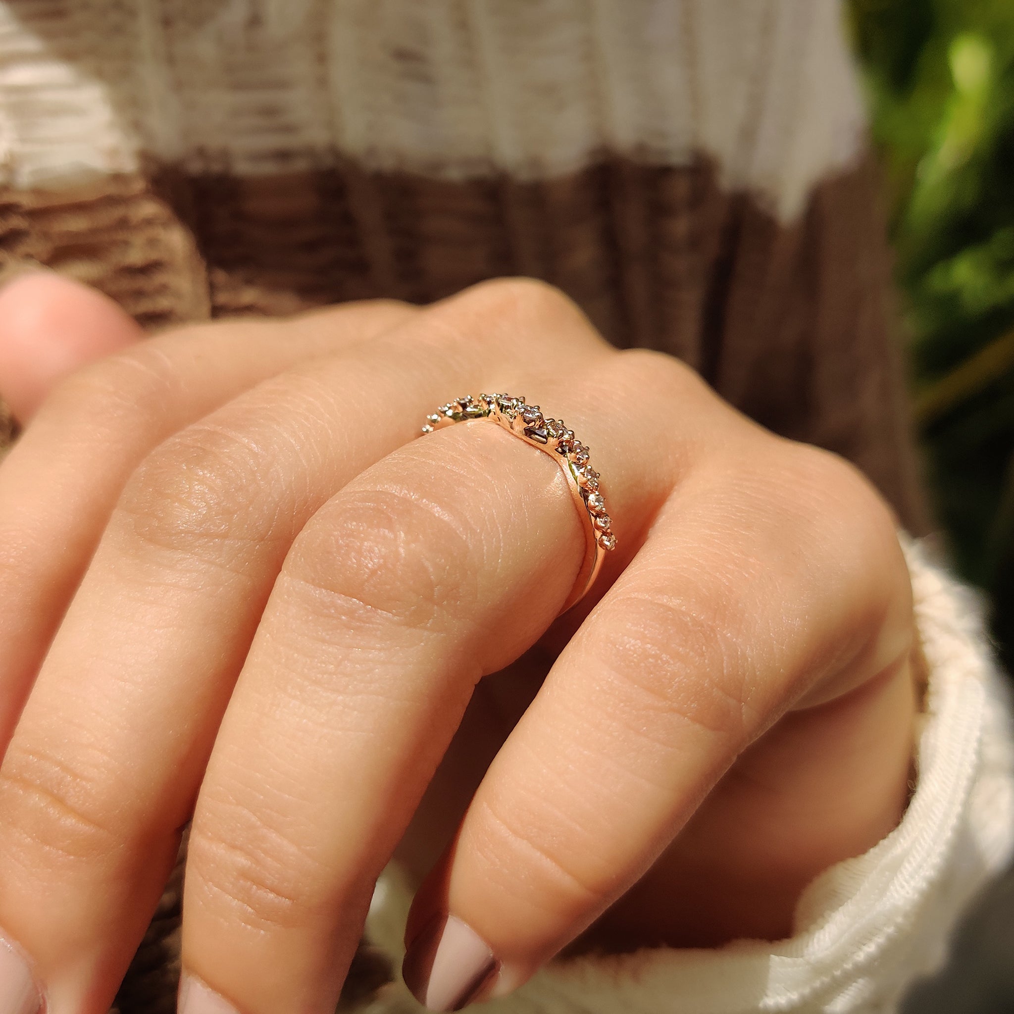 Rose Gold Diamond Wedding band With Curved Style