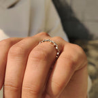 Round Cut Yellow Gold Diamond Wedding Band With Marquise Outline
