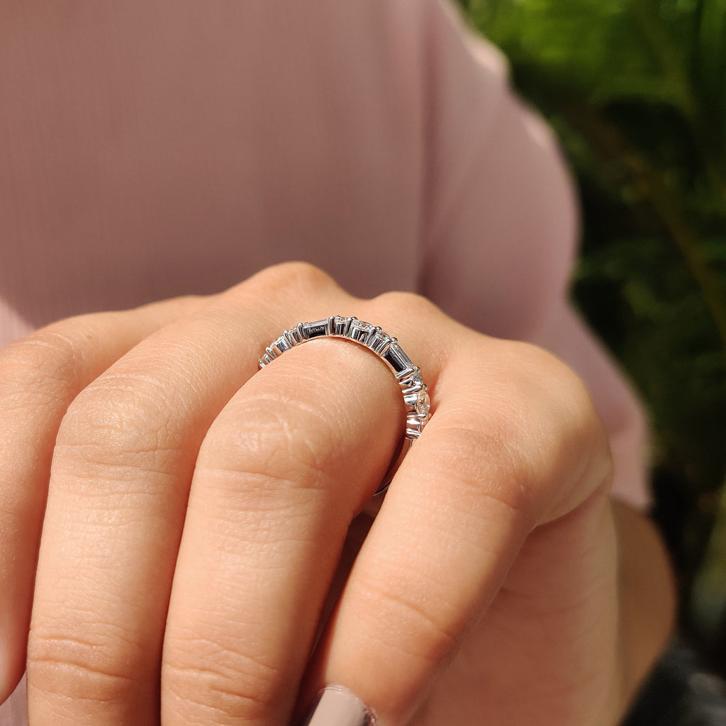 Half Eternity Wedding Band In Round And Baguette Diamond