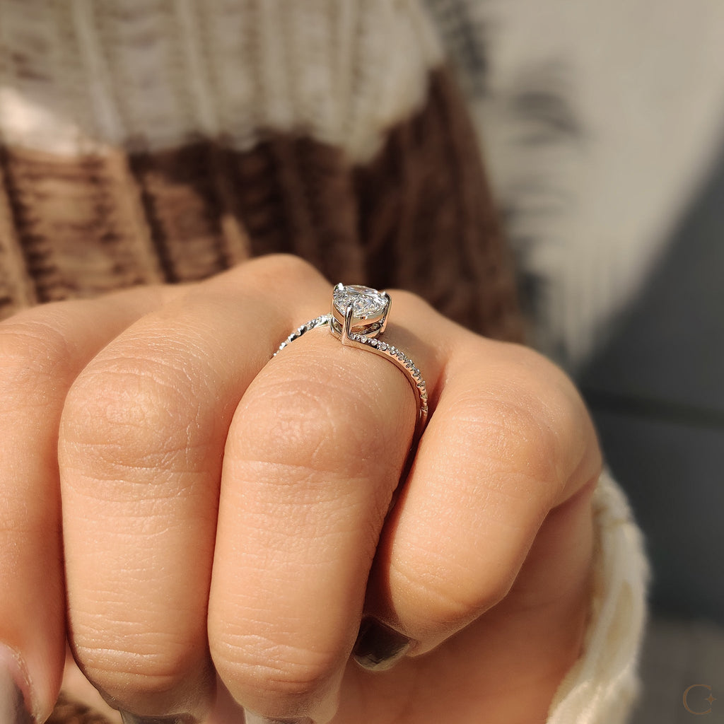 Pear Diamond Engagement Ring In Bypass Pave Setting
