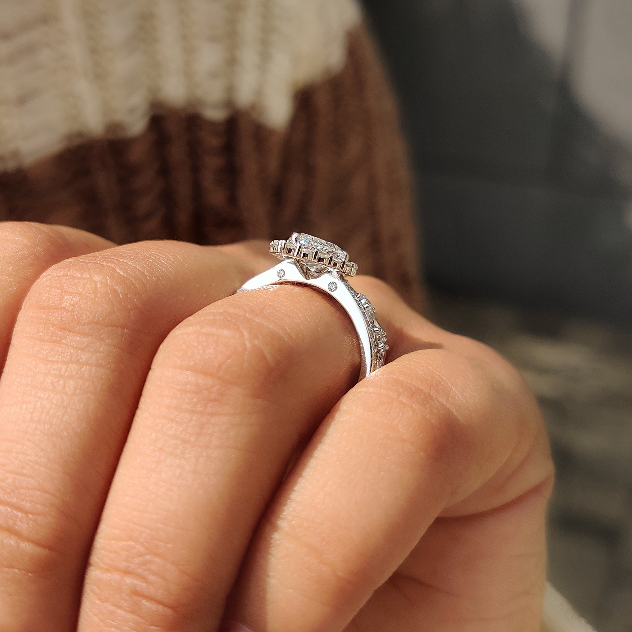 Pear Shaped Diamond Bridal Set With Round Halo Style