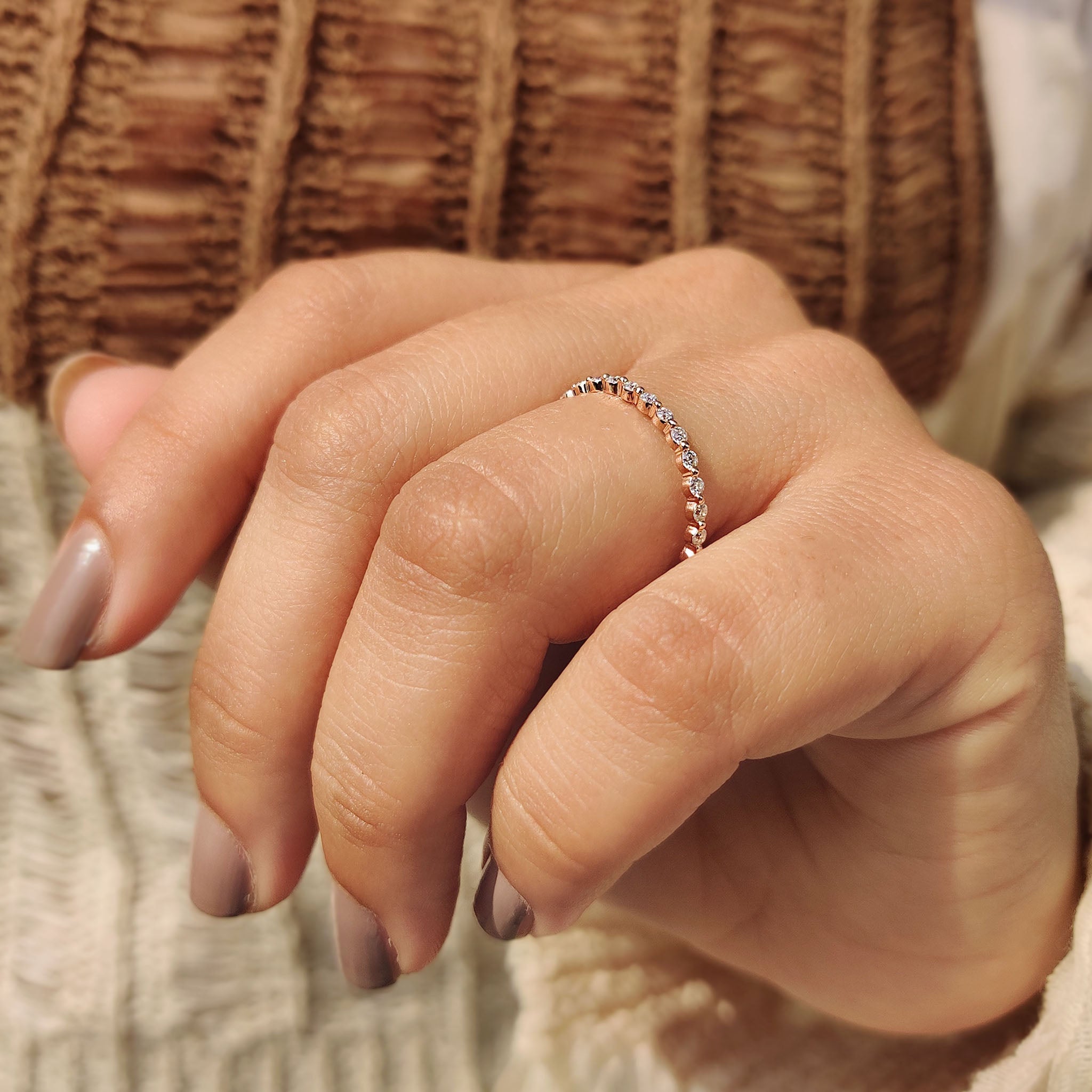 Minimalist wedding band Featuring Round Cut