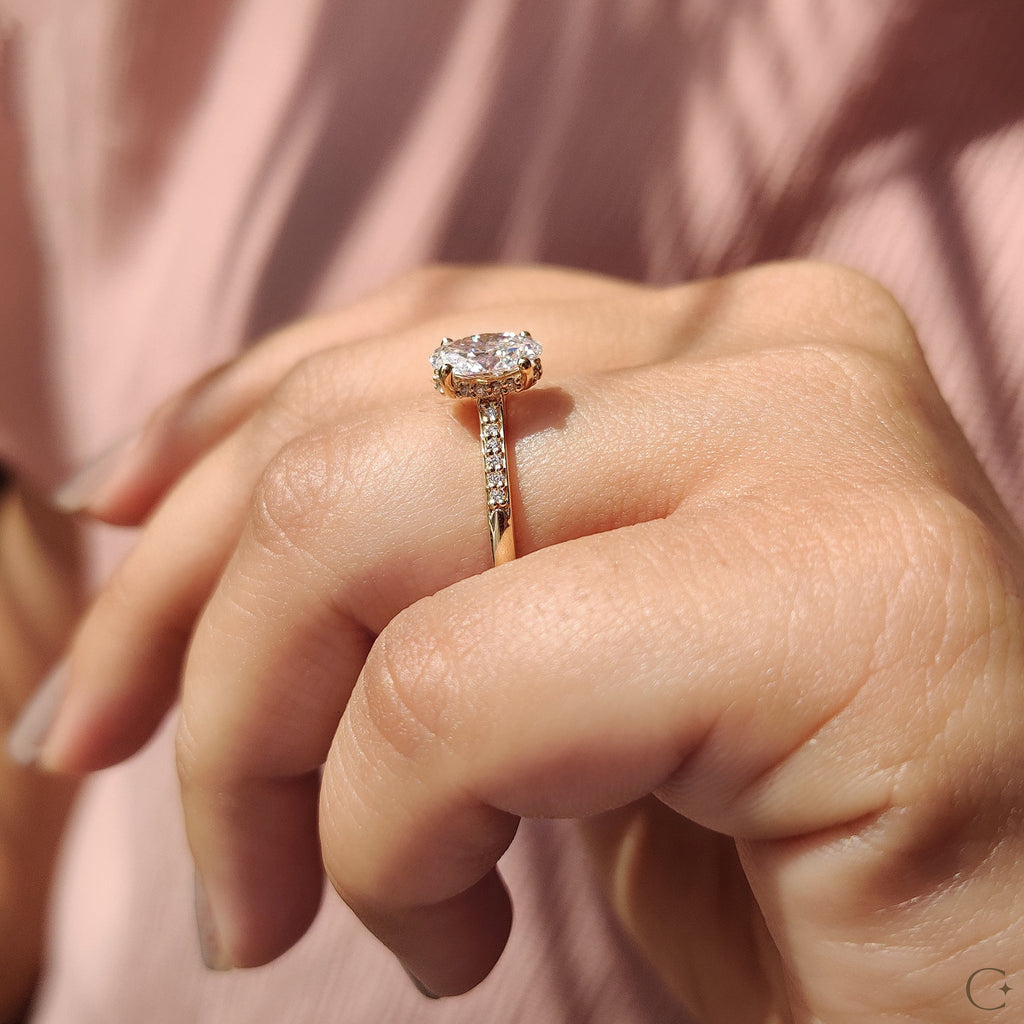 Oval Cut Diamond Ring In Pave Style