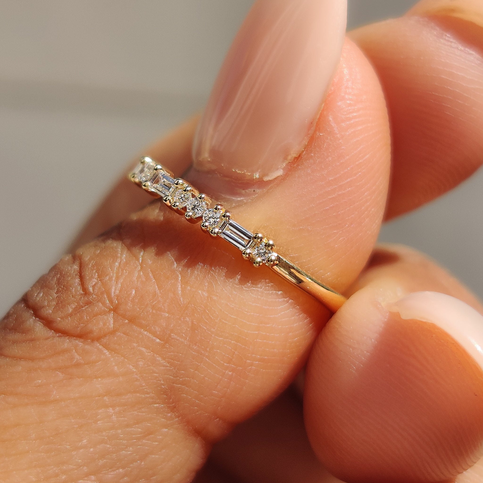 Yellow Gold Baguette And Round Diamond Band