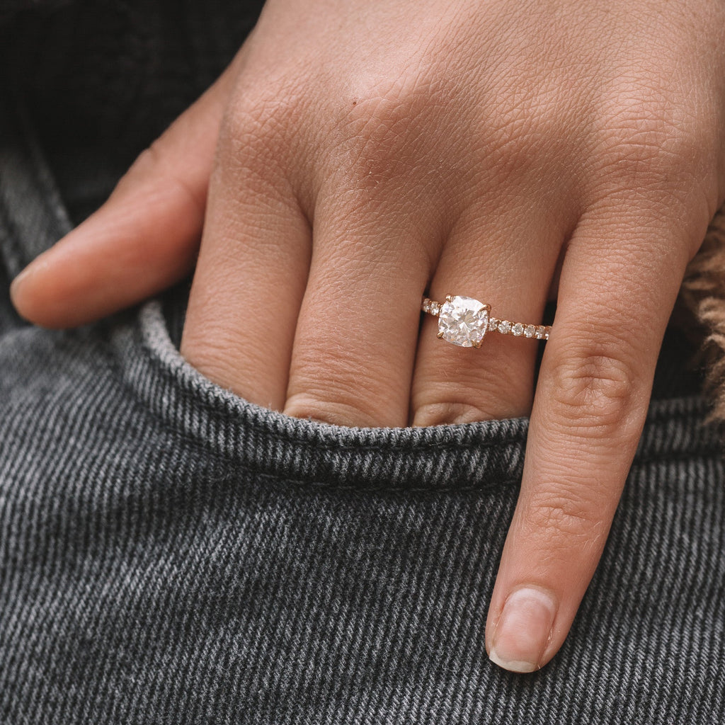 1.50 CT Cushion Cut Moissanite Hidden Halo Engagement Ring