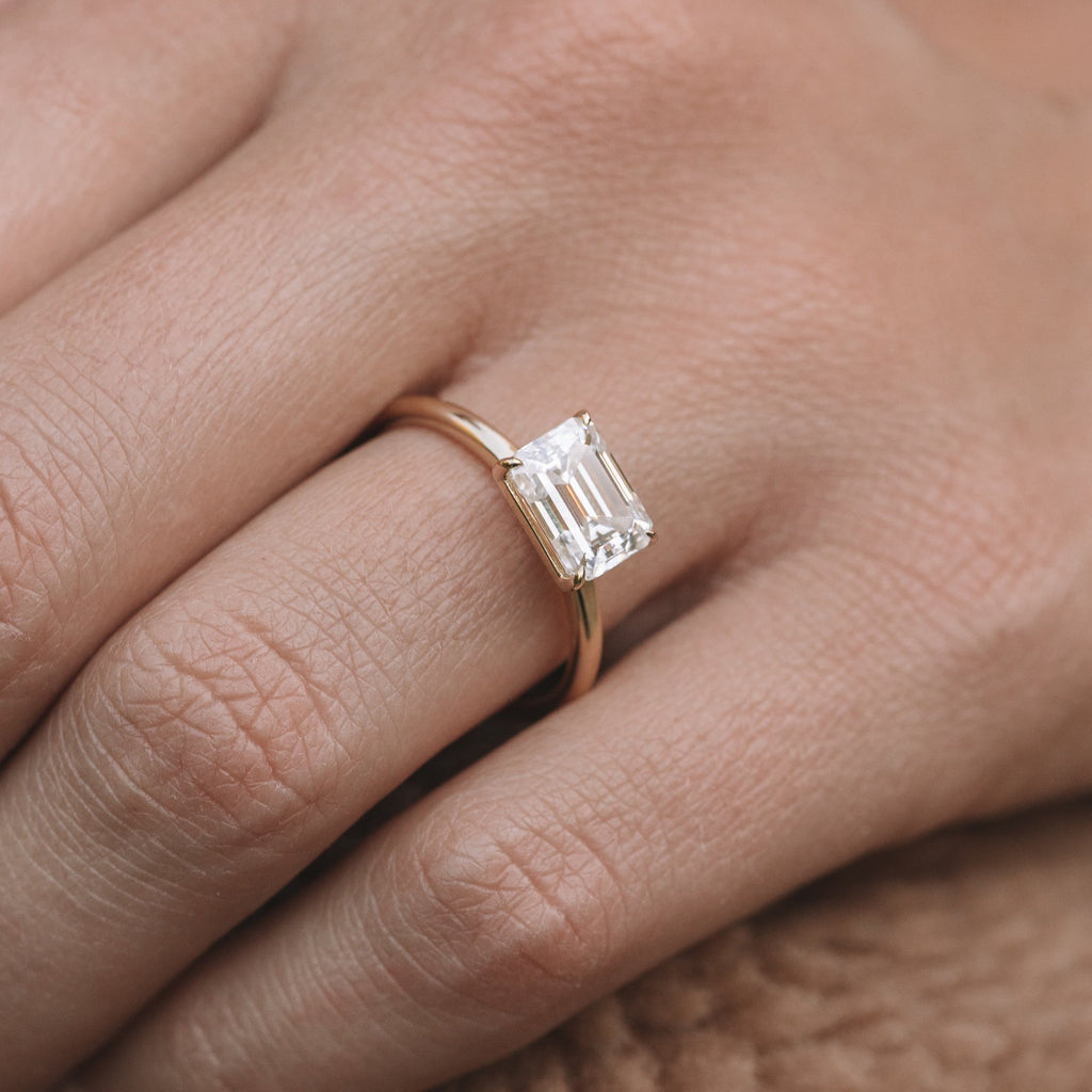 1.60 CT East West Emerald Cut Moissanite Solitaire Engagement Ring