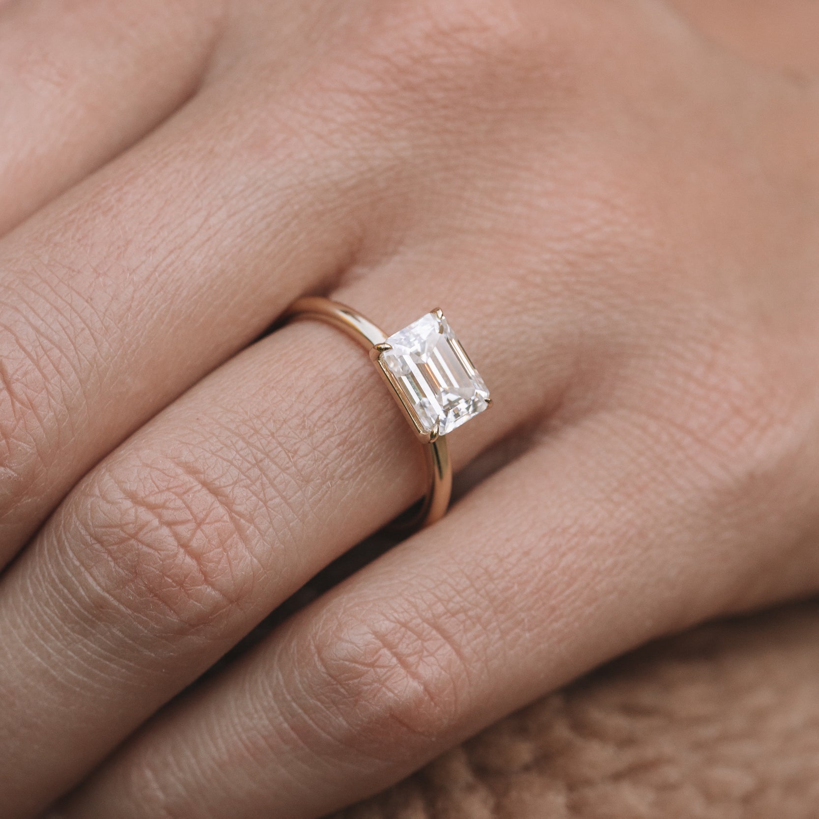 1.60 CT East West Emerald Cut Moissanite Solitaire Engagement Ring