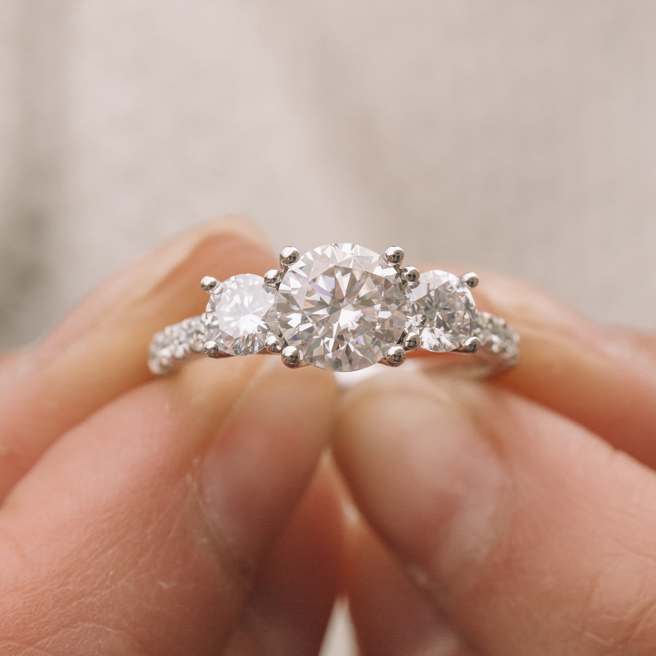 1.60 CT Round Cut Three Stone Moissanite Engagement Ring