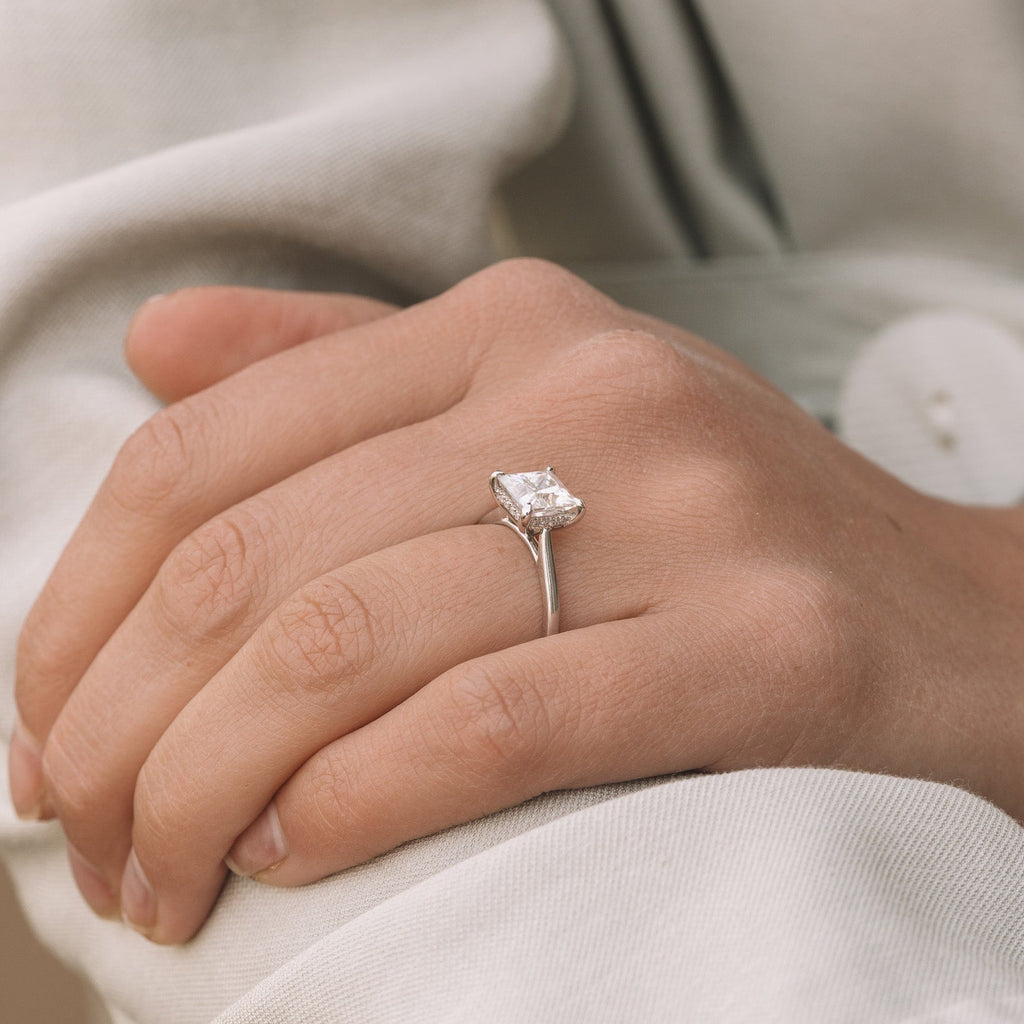 1.90 CT Princess Cut Hidden Halo Moissanite Engagement Ring