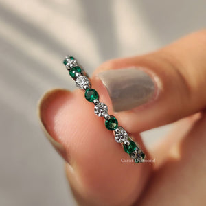 Green Emerald and Diamond Wedding Band
