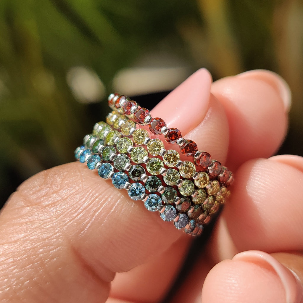 Stackable Wedding Bands In Colored Diamonds