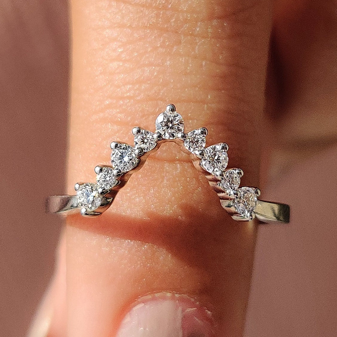 V Shaped Wedding Band With Round Cut Main image