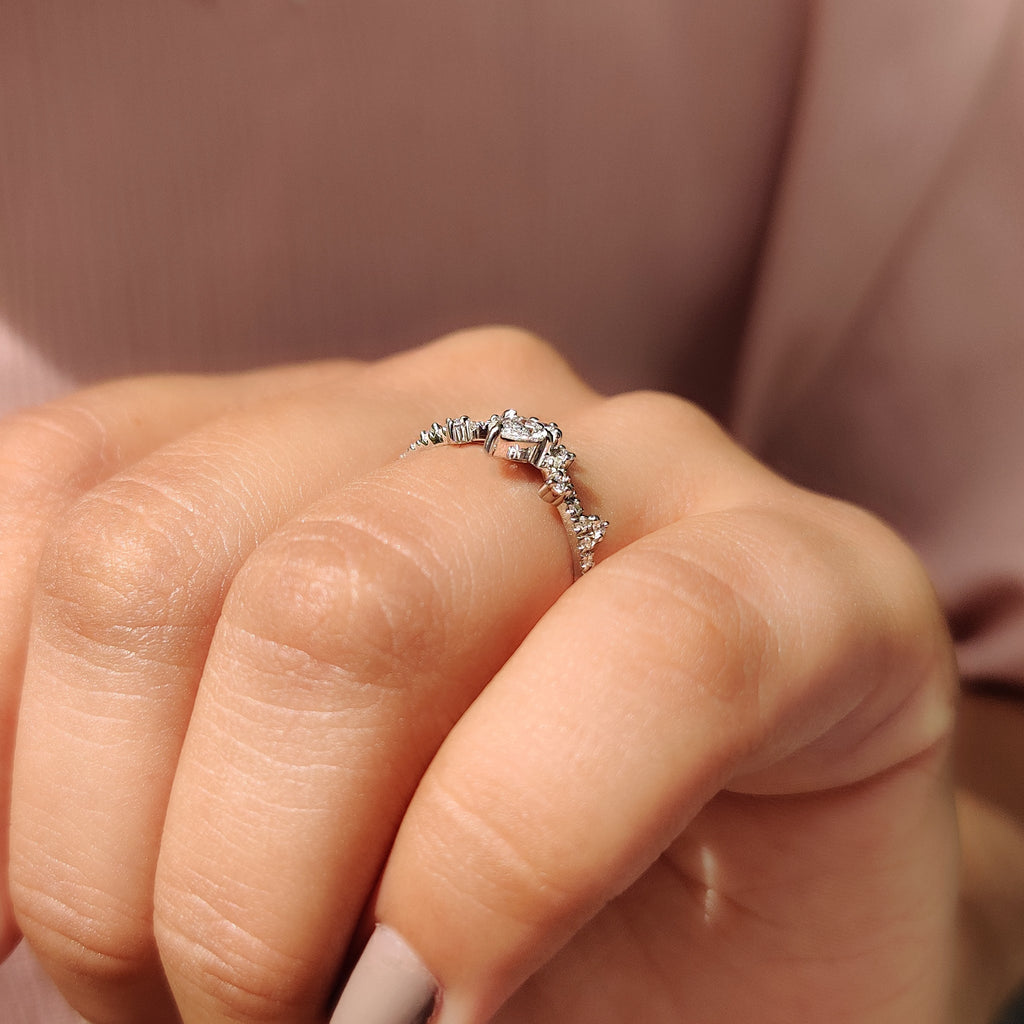 Pear Cluster Diamond Ring In Curved Style