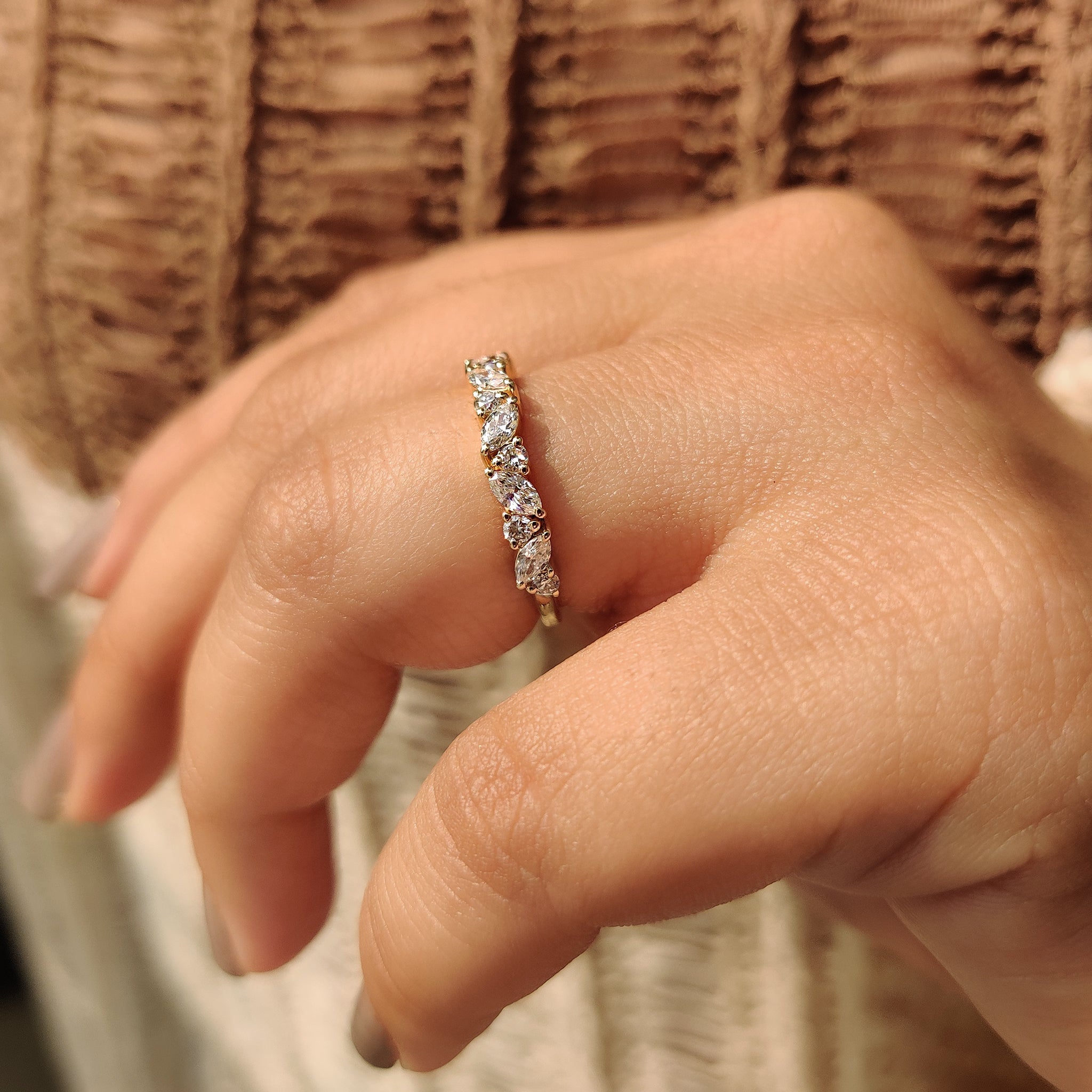 Half Eternity Style Marquise And Round Wedding Band