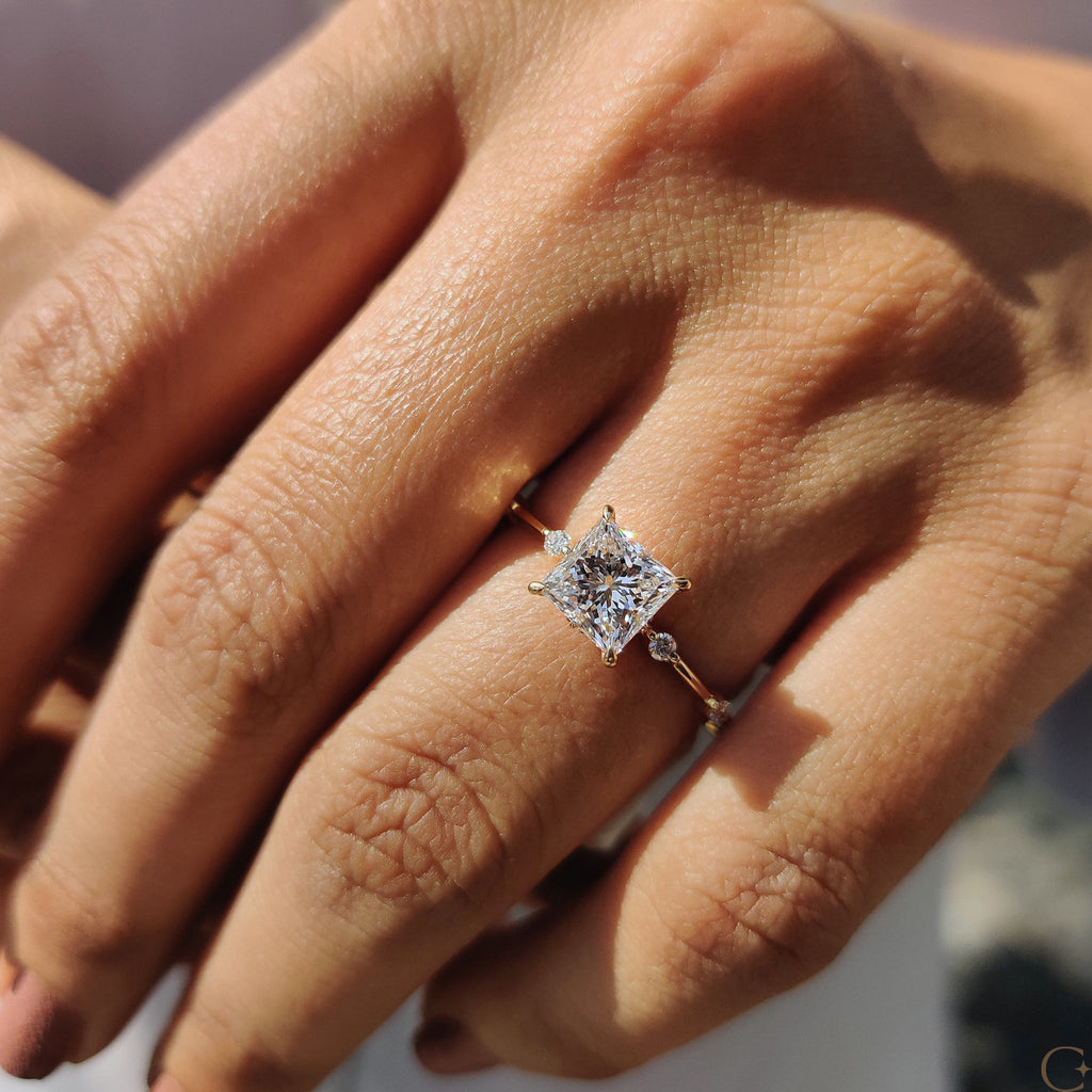 Princess Cut Diamond Ring In Distance Pave Setting