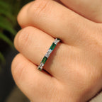 Emerald And Diamond Wedding Band In Half Eternity